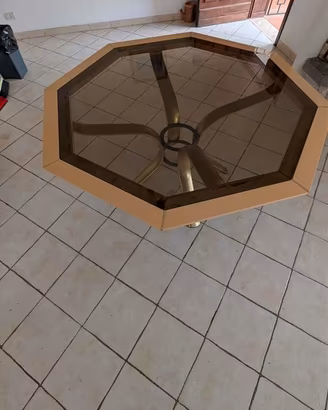 tavolo ottagonale ottone vintage piano in vetro