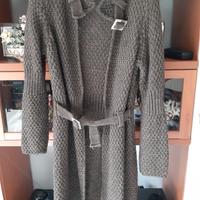 Cardigan donna lungo marrone con cintura taglia L