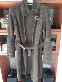 Cardigan donna lungo marrone con cintura taglia L
