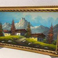 Quadro con dipinto paesaggio alpino - olio su tela