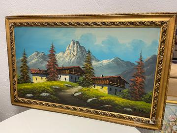 Quadro con dipinto paesaggio alpino - olio su tela