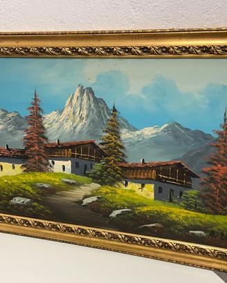 Quadro con dipinto paesaggio alpino - olio su tela