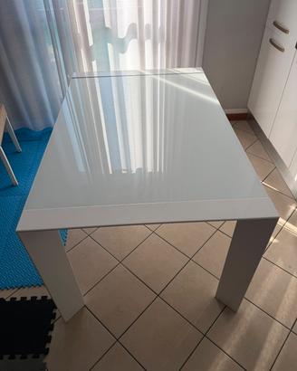 Tavolo da pranzo laccato bianco in vetro