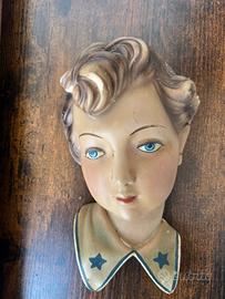 Maschera da parete vintage in ceramica dipinta
