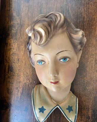 Maschera da parete vintage in ceramica dipinta