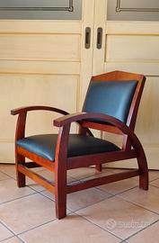 poltrona in legno e pelle