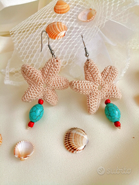 Orecchini stella beige Crochet perla turchese
