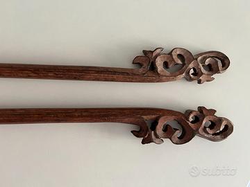 2x bastoni tende legno intagliato cinesi L.80/60