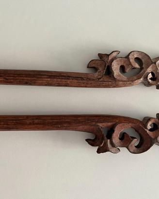 2x bastoni tende legno intagliato cinesi L.80/60