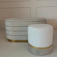 Pouf contenitore + pouf in velluto crema