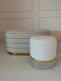 Pouf contenitore + pouf in velluto crema