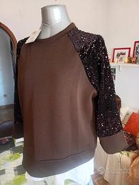Maglia donna YD marrone paillettes Nuova Made ita
