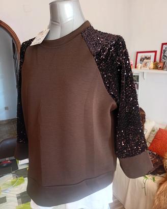 Maglia donna YD marrone paillettes Nuova Made ita
