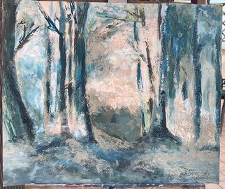 Dipinto olio e cenere su cartone pressato - bosco