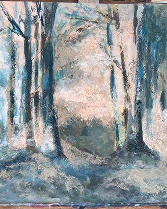 Dipinto olio e cenere su cartone pressato - bosco