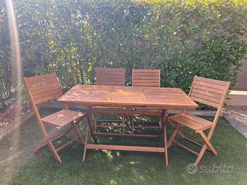 Tavolo da terrazzo con sedie, legno, allungabile