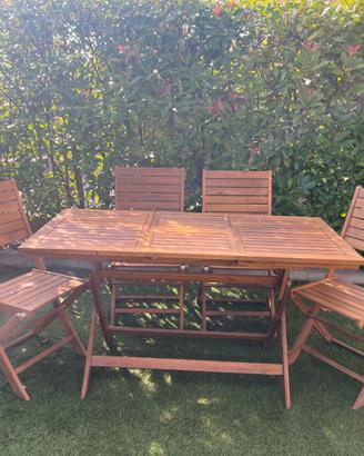 Tavolo da terrazzo con sedie, legno, allungabile