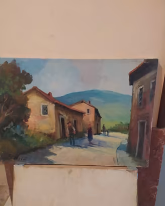 Quadro olio su tela paesaggio borgo antico