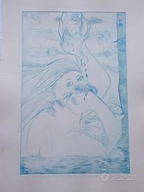 Iolanda Bison, Donna con piccione, litografia
