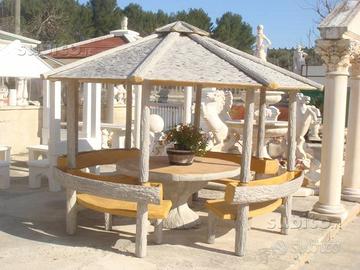 Gazebo capanna tonda finto legno completo di tavol
