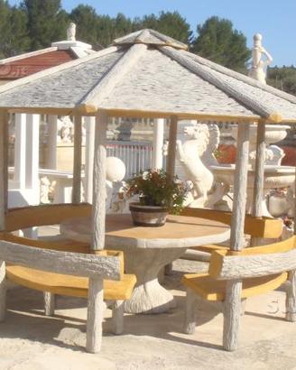 Gazebo capanna tonda finto legno completo di tavol