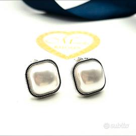 Orecchini perla quadrati acciaio da donna