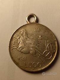 Moneta_500 lire centenario Italia a ciondolo