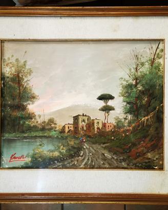 Dipinto a Olio Paesaggio Campestre con Casolare