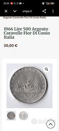 1966 Lire 500 Argento Caravelle Fior Di Conio Ital