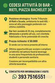 Attività di bar a Rieti fronte tribunale