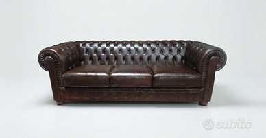 Divano Chester 3 posti in pelle vintage marrone