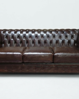 Divano Chester 3 posti in pelle vintage marrone