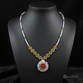 Collana Vintage elegante Ciondolo Corniola Rossa