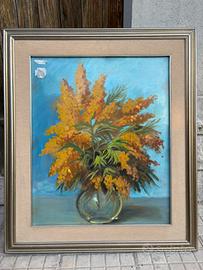 Quadro dipinto a mano con mimose, cornice original