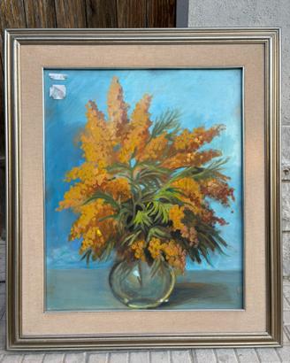 Quadro dipinto a mano con mimose, cornice original