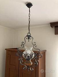 Lampadario in ferro battuto Vintage
