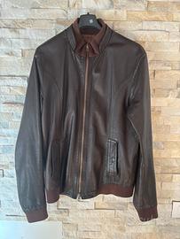 Giacca bomber in pelle uomo marrone