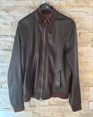 Giacca bomber in pelle uomo marrone