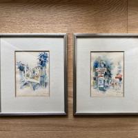 Coppia di Acquarelli del Mercatino di Montmartre