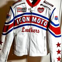 Giacca moto in pelle bianca ICON MOTO