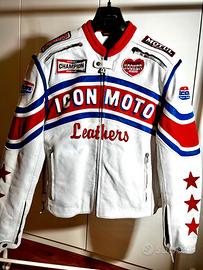 Giacca moto in pelle bianca ICON MOTO