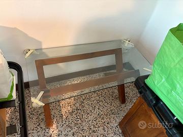 tavolo legno con piano di vetro
