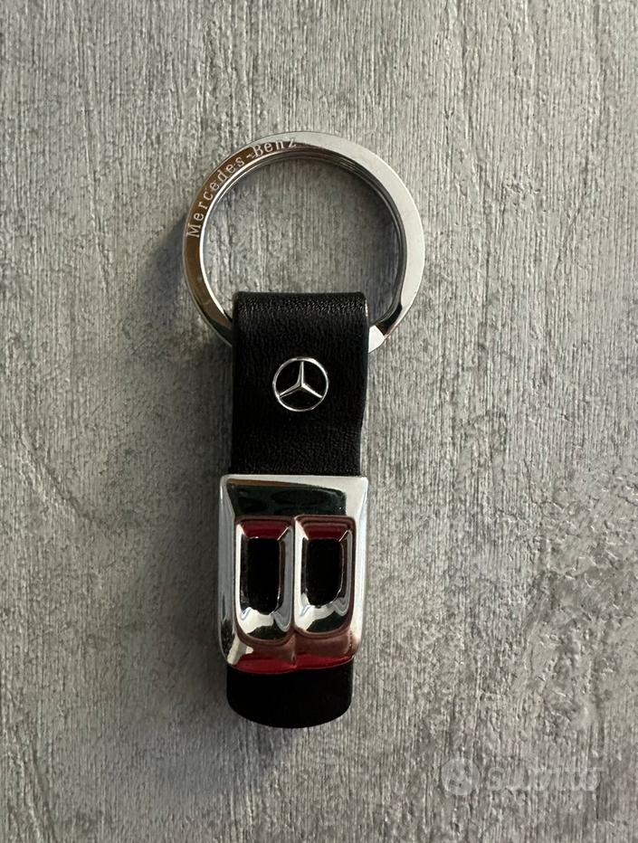 Ontto Portachiavi In Pelle Per Mercedes Benz - Custodia Protettiva Per Chiave 3 Pulsanti, Colore Beige, Cucito A Mano, Con Portachiavi