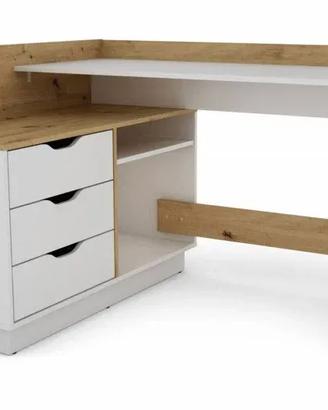 Scrivania angolare bianco/rovere con cassettiera