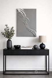 Quadro acrilico su tela, texture e foglia argento