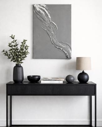 Quadro acrilico su tela, texture e foglia argento