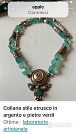 Collana stile etrusco con pietra verde e argento