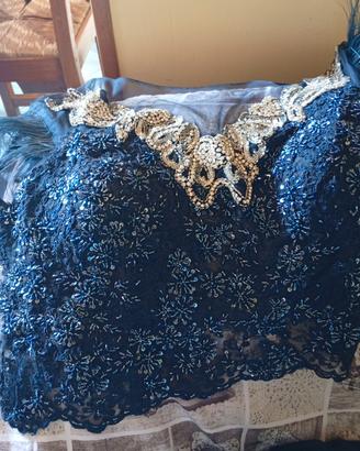 vestito corpetto e gonna blu cerimonia 