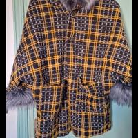 cappotto a quadri con pelliccia sintetica 