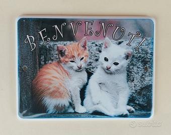 Targhetta in ceramica Toscana fatta a mano 2 gatti